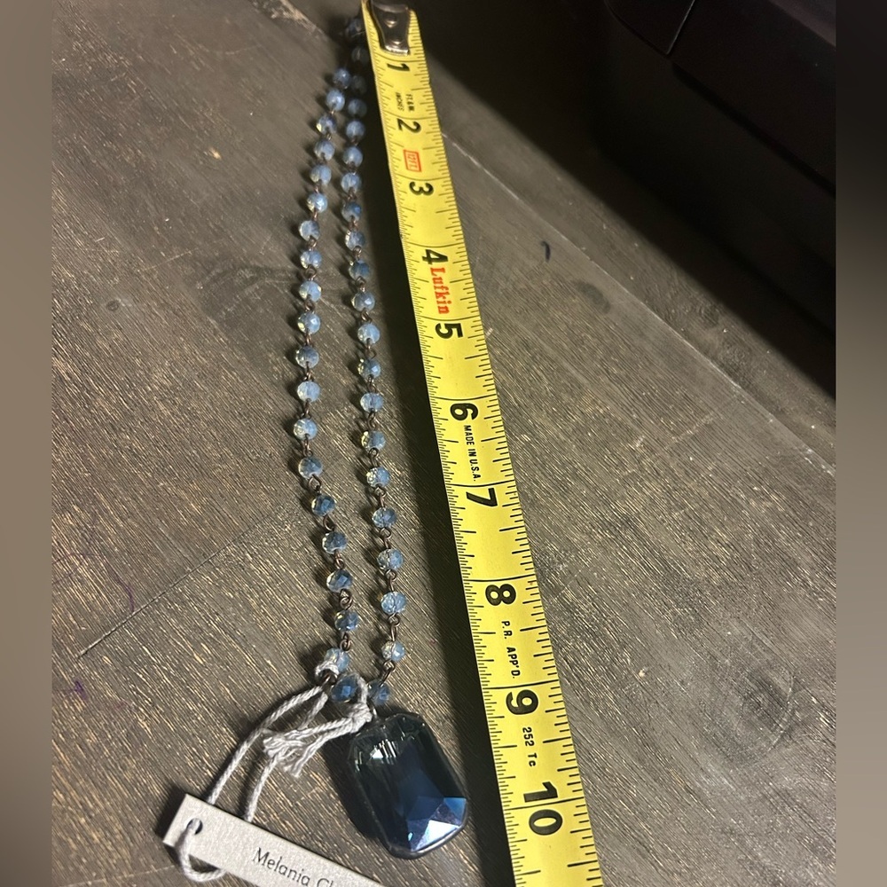 Melania Clara Blue Beaded Necklace with large‎ emerald cut Pendant